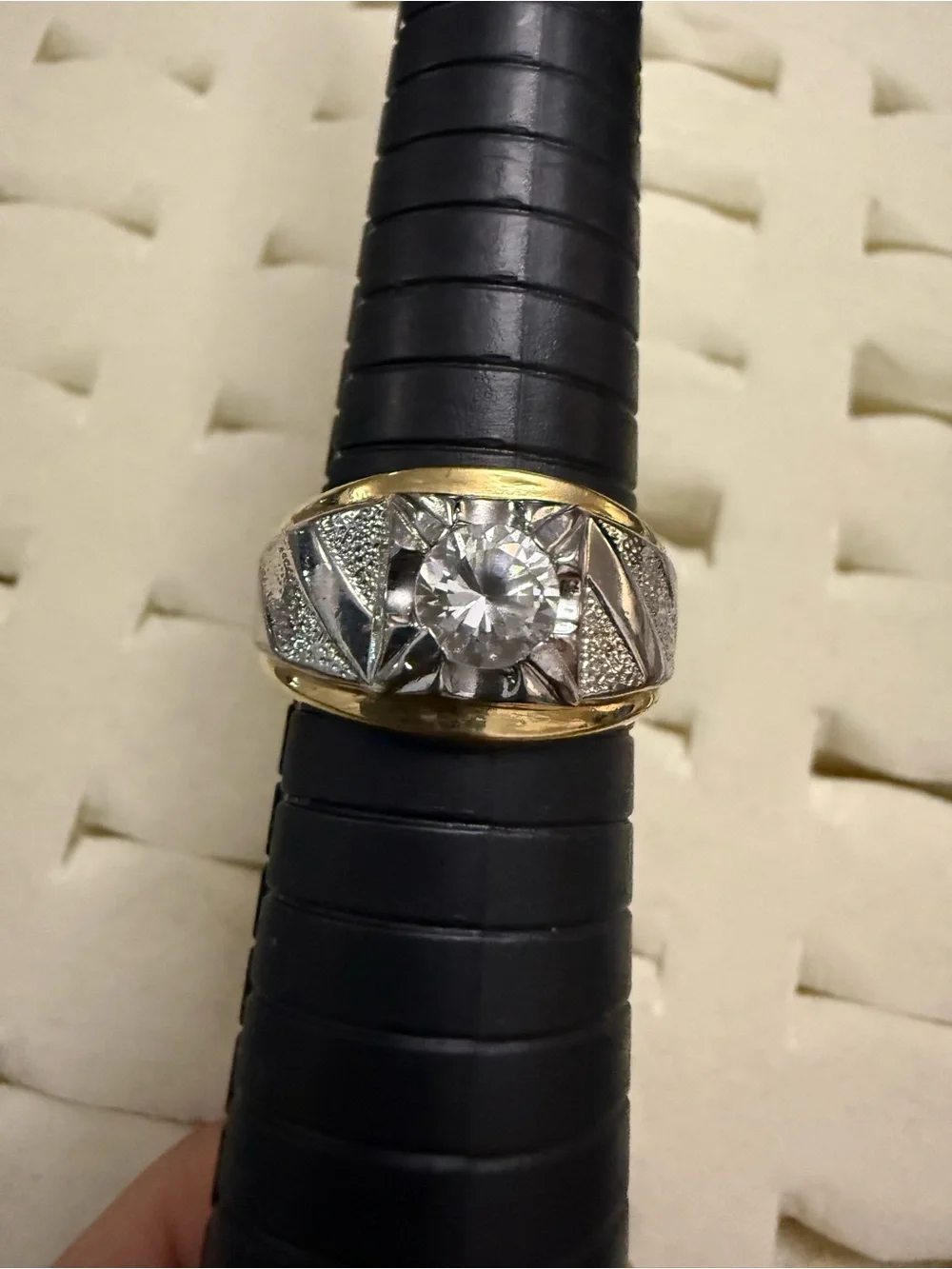 Men’s 14KTH GE Gold and Silver-Tone men’s Statement Ring Clear Center Stone 10.5
